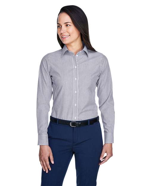 Women's Crown Collection® Banker Stripe Woven Dress Shirt - - 13323 Navy 3-3.9 oz 607B2 AB Exclusive Brands CA New ab Cotton D645W Devon & Jones Dress Shirts Long Sleeves New AB Polyester S&S Exclusive Brands Stain Resistant Stripes Tops Womens Wovens Wovens & Dress Shirts Wrinkle Free