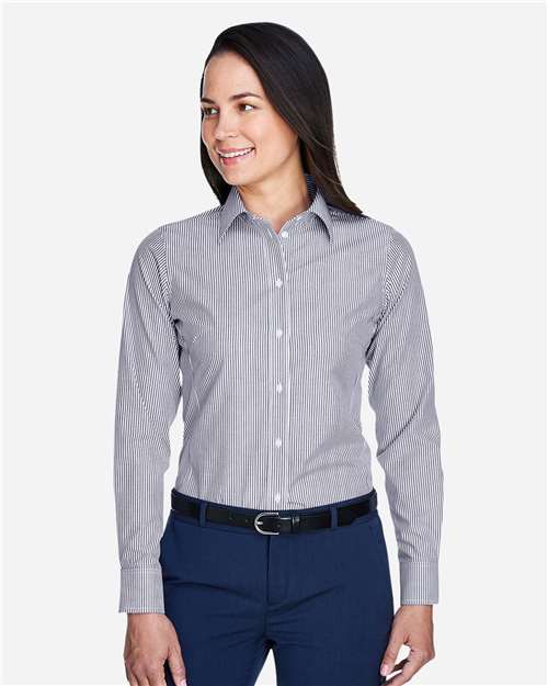 Devon & Jones D645W, Women's Crown Collection Banker Stripe Woven Dress Shirt, Navy