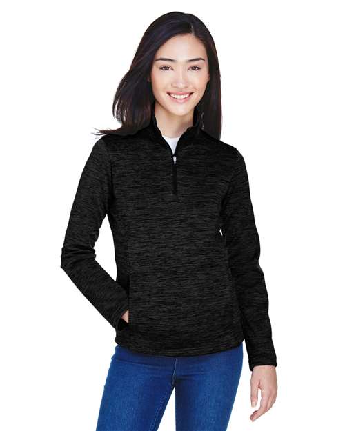 Women's Newbury Mélange Fleece Quarter-Zip Pullover - - 13324 Black Heather 6-6.9 oz 715B2 AB Exclusive Brands CA New ab Devon & Jones DG798W Fleece Long Sleeves New AB Pockets Polos & Knits Polyester - 100% Pullovers Quarter-Zips S&S Deep Deals S&S Exclusive Brands Tops Womens Zips
