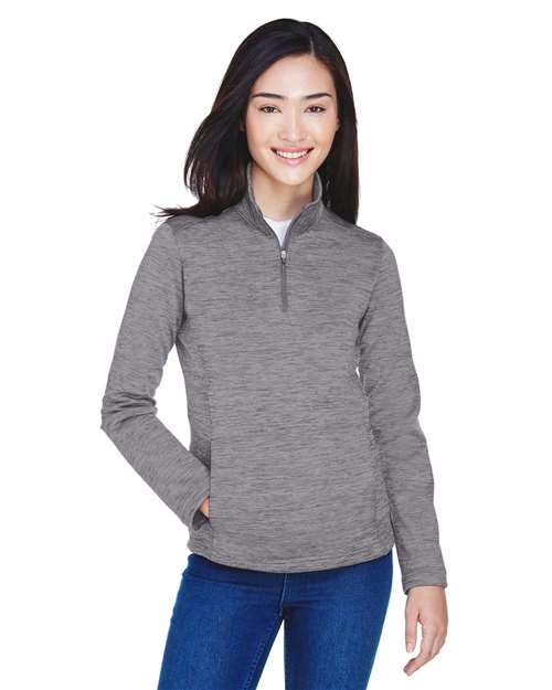 Women's Newbury Mélange Fleece Quarter-Zip Pullover - - 13324 Dark Grey Heather L 6-6.9 oz 715B2 AB Exclusive Brands CA New ab Devon & Jones DG798W Fleece Long Sleeves New AB Pockets Polos & Knits Polyester - 100% Pullovers Quarter-Zips S&S Deep Deals S&S Exclusive Brands Tops Womens Zips