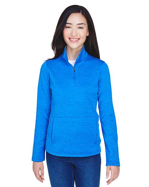 Women's Newbury Mélange Fleece Quarter-Zip Pullover - - 13324 French Blue Heather 6-6.9 oz 715B2 AB Exclusive Brands CA New ab Devon & Jones DG798W Fleece Long Sleeves New AB Pockets Polos & Knits Polyester - 100% Pullovers Quarter-Zips S&S Deep Deals S&S Exclusive Brands Tops Womens Zips