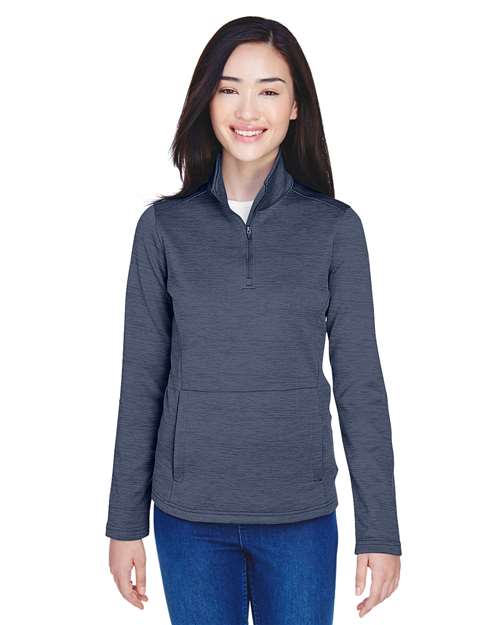 Women's Newbury Mélange Fleece Quarter-Zip Pullover - - 13324 Navy Heather 6-6.9 oz 715B2 AB Exclusive Brands CA New ab Devon & Jones DG798W Fleece Long Sleeves New AB Pockets Polos & Knits Polyester - 100% Pullovers Quarter-Zips S&S Deep Deals S&S Exclusive Brands Tops Womens Zips