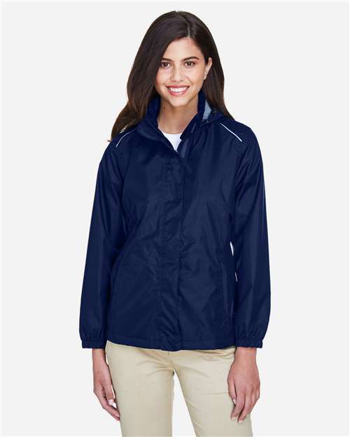 Women's Climate Seam-Sealed Lightweight Variegated Ripstop Jacket - - 13328 Classic Navy 211A7 4-4.9 oz 78185 AB Exclusive Brands Adjustable CA New ab CORE365 Drawstring Full-Zips Hooded Jackets Long Sleeves Media Pocket New AB Outerwear Performance Pockets Polyester - 100% Rain Coats S&S Exclusive Brands Waterproof Womens Zips