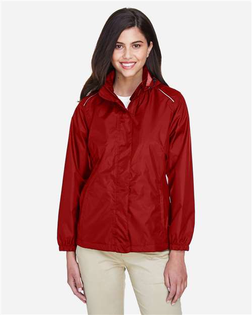 Women's Climate Seam-Sealed Lightweight Variegated Ripstop Jacket - - 13328 Classic Red 211A7 4-4.9 oz 78185 AB Exclusive Brands Adjustable CA New ab CORE365 Drawstring Full-Zips Hooded Jackets Long Sleeves Media Pocket New AB Outerwear Performance Pockets Polyester - 100% Rain Coats S&S Exclusive Brands Waterproof Womens Zips