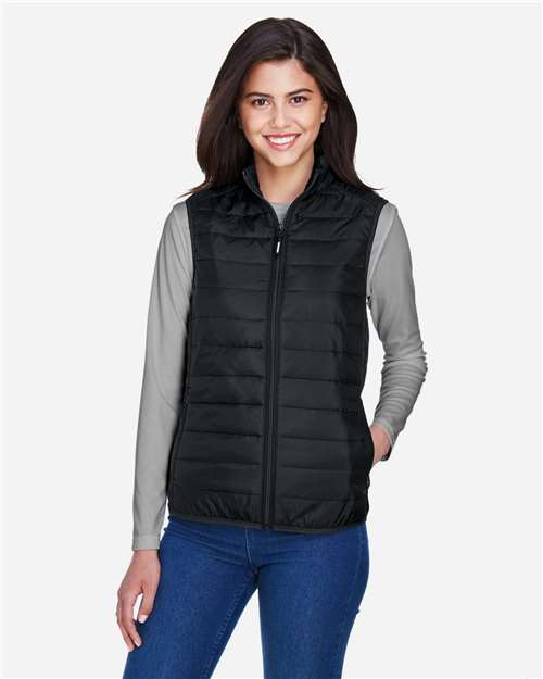 CORE365 CE702W, Women's Prevail Packable Puffer Vest, Black