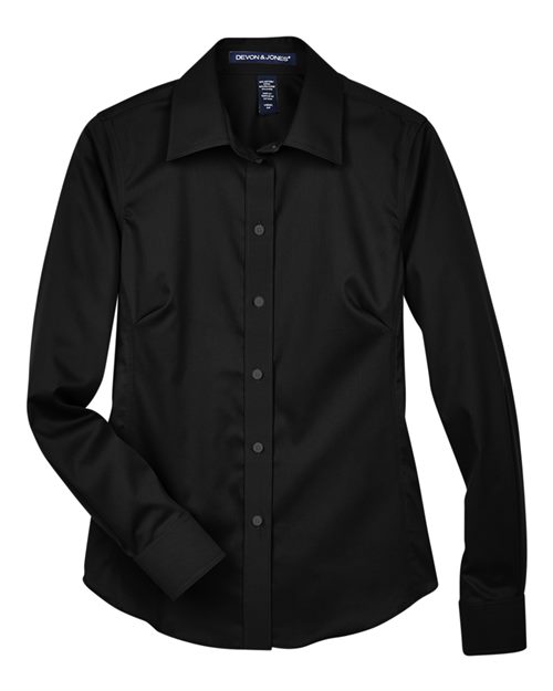Devon & Jones DG530W, Women's Crown Collection Solid Stretch Twill Woven Dress Shirt, Black