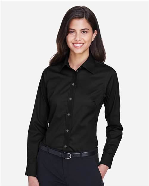 Devon & Jones DG530W, Women's Crown Collection Solid Stretch Twill Woven Dress Shirt, Black