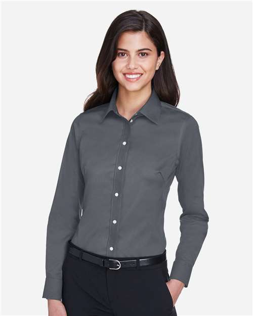 Devon & Jones DG530W, Women's Crown Collection Solid Stretch Twill Woven Dress Shirt, Graphite