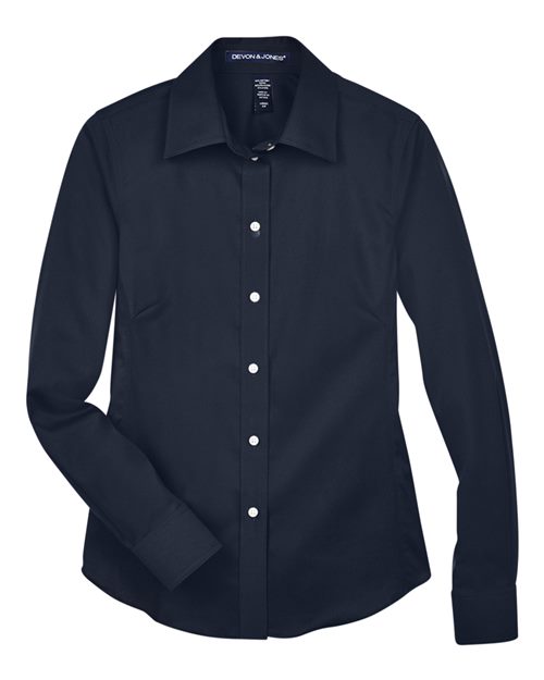 Devon & Jones DG530W, Women's Crown Collection Solid Stretch Twill Woven Dress Shirt, Navy
