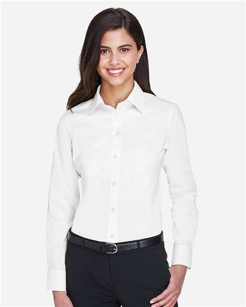 Devon & Jones DG530W, Women's Crown Collection Solid Stretch Twill Woven Dress Shirt, White