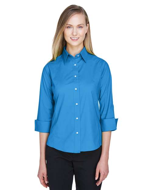 Women's Perfect Fit™ Three-Quarter Sleeve Stretch Poplin Dress Shirt - - 13337 French Blue 3-3.9 oz 3/4 Sleeves 733B2 AB Exclusive Brands CA New ab Cotton Devon & Jones DP625W Dress Shirts New AB S&S Deep Deals S&S Exclusive Brands Spandex Tops Womens Wovens Wovens & Dress Shirts