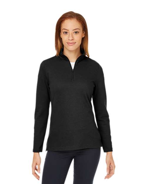 Women's New Classics® Performance Quarter-Zip Pullover - - 13350 Black 6-6.9 oz 649B2 AB Exclusive Brands CA New ab Cotton Devon & Jones DG400W Long Sleeves Moisture-Management New AB Polos & Knits Pullovers Quarter-Zips S&S Exclusive Brands Spandex Tops Womens Zips