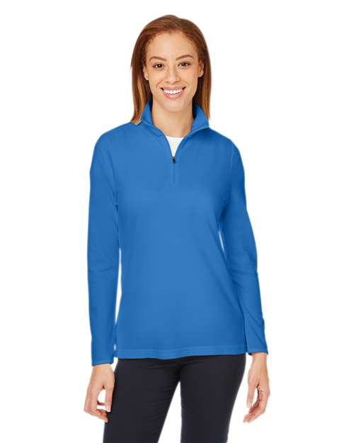 Women's New Classics® Performance Quarter-Zip Pullover - - 13350 French Blue 6-6.9 oz 649B2 AB Exclusive Brands CA New ab Cotton Devon & Jones DG400W Long Sleeves Moisture-Management New AB Polos & Knits Pullovers Quarter-Zips S&S Exclusive Brands Spandex Tops Womens Zips