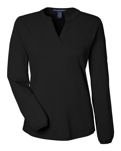 Devon & Jones DP122W, Women's Raleigh Half-placket Knit Top, Black
