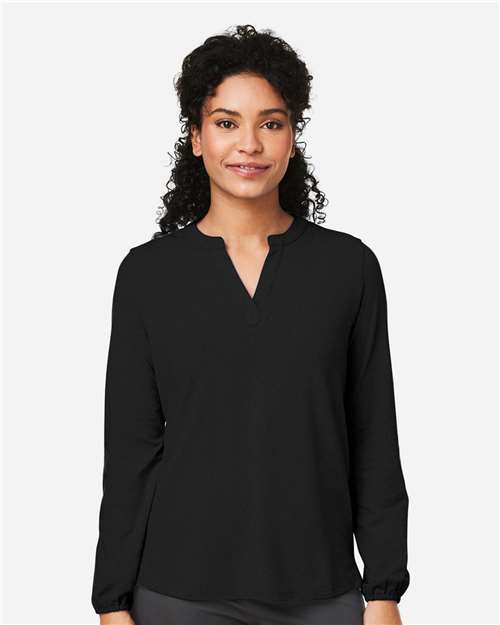 Devon & Jones DP122W, Women's Raleigh Half-placket Knit Top, Black