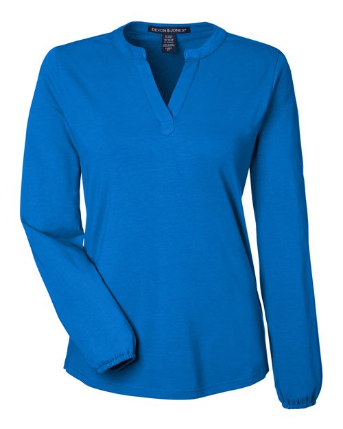 Devon & Jones DP122W, Women's Raleigh Half-placket Knit Top, French Blue