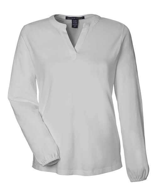 Devon & Jones DP122W, Women's Raleigh Half-placket Knit Top, Grey