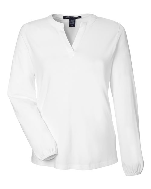 Devon & Jones DP122W, Women's Raleigh Half-placket Knit Top, White