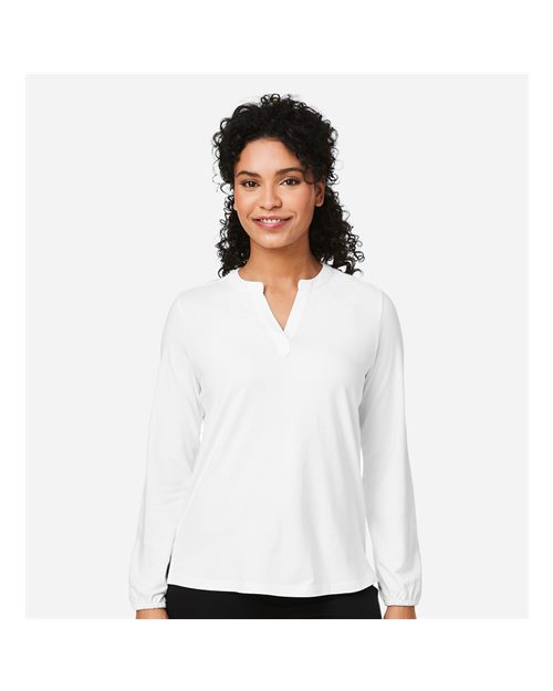 Devon & Jones DP122W, Women's Raleigh Half-placket Knit Top, White
