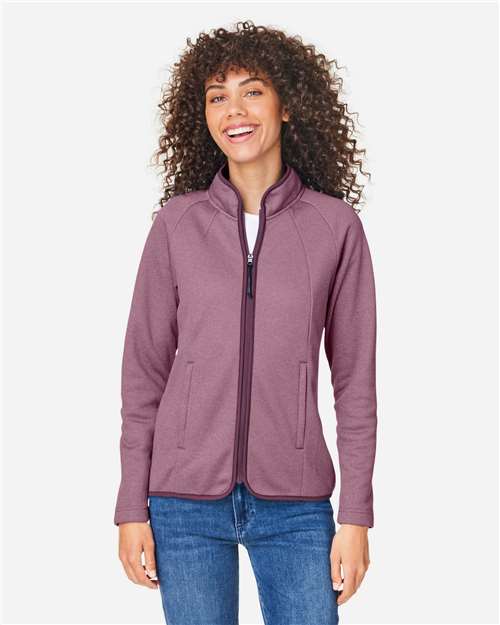 CORE365 CE72W, Women's Venture Heathered Stripe Full-zip Jacket, Burgundy/ White