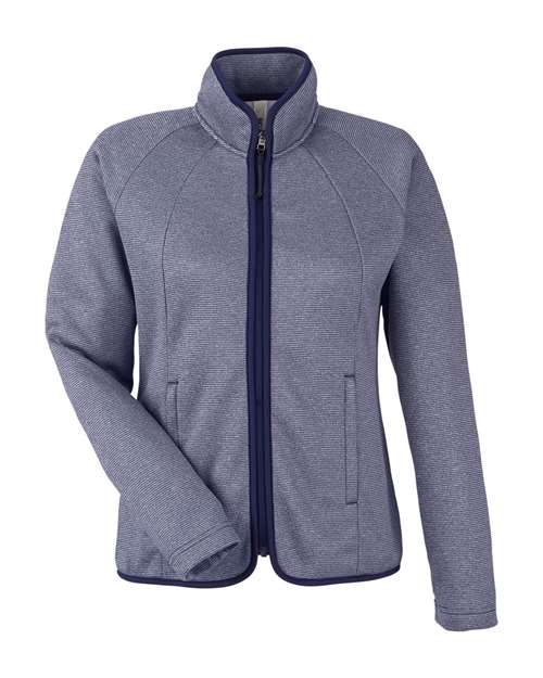 CORE365 CE72W, Women's Venture Heathered Stripe Full-zip Jacket, Classic Navy/ White