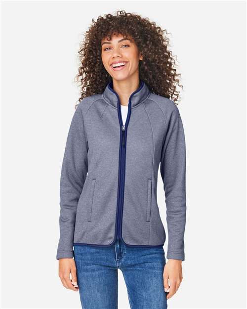 CORE365 CE72W, Women's Venture Heathered Stripe Full-zip Jacket, Classic Navy/ White