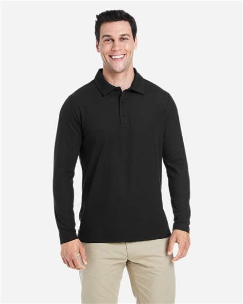 CORE365 CE112L, Men's Fusion Chromasoft Long Sleeve Pique Polo, Black