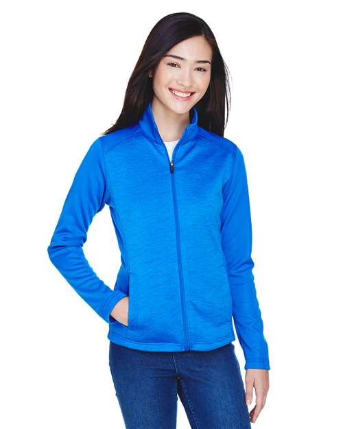 Devon & Jones DG796W, Women's Newbury Colorblock Mélange Fleece Full-zip Jacket, French Blue/ French Blue Heather
