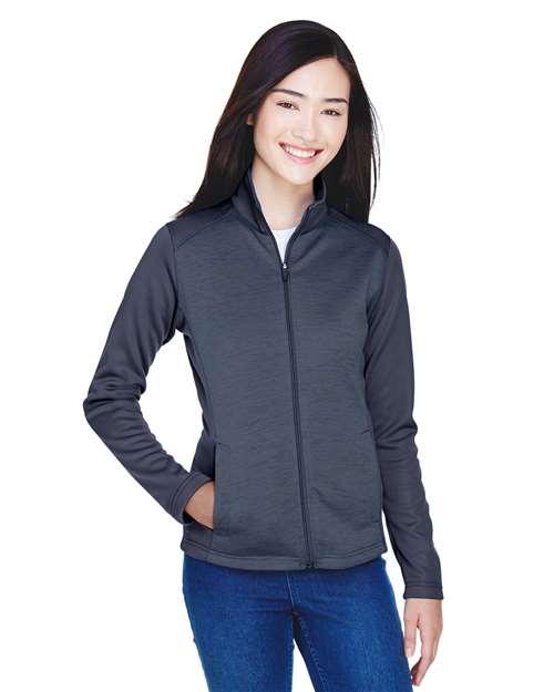 Women's Newbury Colorblock Mélange Fleece Full-Zip Jacket - - 13361 Navy Navy Heather 6-6.9 oz 713B2 AB Exclusive Brands CA New ab Devon & Jones DG796W Fleece Full-Zips Jackets Long Sleeves New AB Outerwear Performance Pockets Polyester - 100% S&S Deep Deals S&S Exclusive Brands Womens Zips