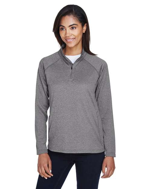 Women's Stretch Tech-Shell® Compass Quarter-Zip Pullover - - 13363 Dark Grey Heather L 657B2 7-7.9 oz AB Exclusive Brands CA New ab Devon & Jones DG440W Long Sleeves Moisture-Management New AB Performance Pockets Polos & Knits Polyester - 100% Pullovers Quarter-Zips S&S Deep Deals S&S Exclusive Brands Tops Womens Zips