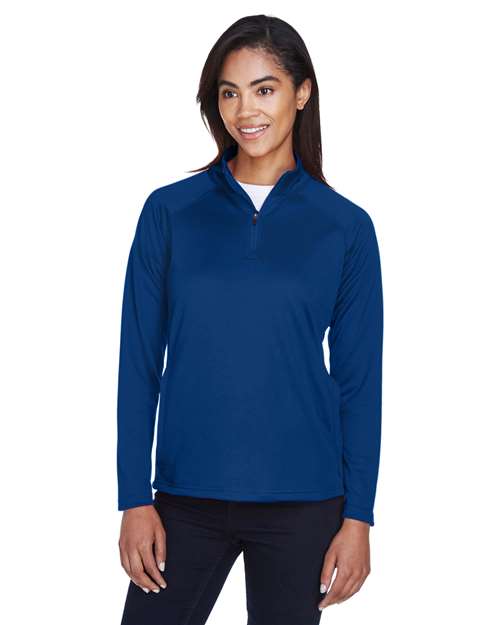 Women's Stretch Tech-Shell® Compass Quarter-Zip Pullover - - 13363 True Royal XL 657B2 7-7.9 oz AB Exclusive Brands CA New ab Devon & Jones DG440W Long Sleeves Moisture-Management New AB Performance Pockets Polos & Knits Polyester - 100% Pullovers Quarter-Zips S&S Deep Deals S&S Exclusive Brands Tops Womens Zips