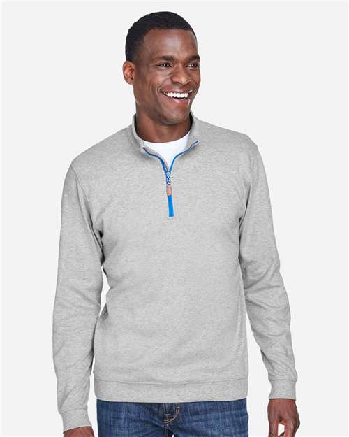 Devon & Jones DG479, Men's Drytec20 Performance Quarter-zip Pullover, Grey Heather/ Grey H/ French Blue