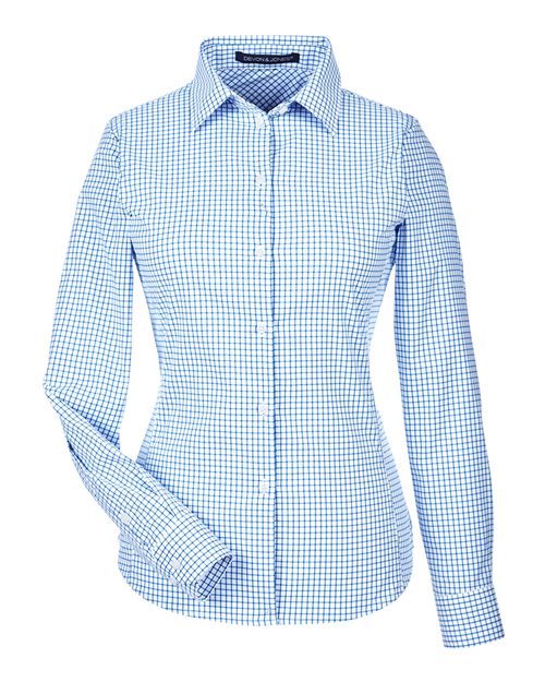 Devon & Jones DG540W, Women's Crownlux Performance Micro Windowpane Woven Dress Shirt, French Blue/ White