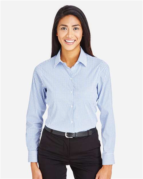 Devon & Jones DG540W, Women's Crownlux Performance Micro Windowpane Woven Dress Shirt, French Blue/ White