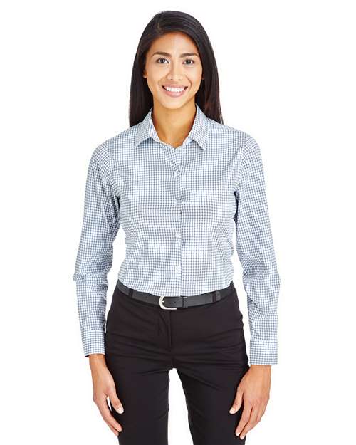 Women's CrownLux Performance® Micro Windowpane Woven Dress Shirt - - 13376 Navy White 3-3.9 oz 688B2 AB Exclusive Brands CA New ab Devon & Jones DG540W Dress Shirts Explore School & Team - Back to School Explore School & Team - Staff & Faculty Explore School & Teams Long Sleeves Moisture-Management New AB Nylon S&S Exclusive Brands Spandex Tops UG Playbook Uniforming & Gifting Playbook - Corporate Uniformi Uniforming & Gifting Playbook Corporate Womens Wovens Wovens & Dress Shirts Yarn Dyed