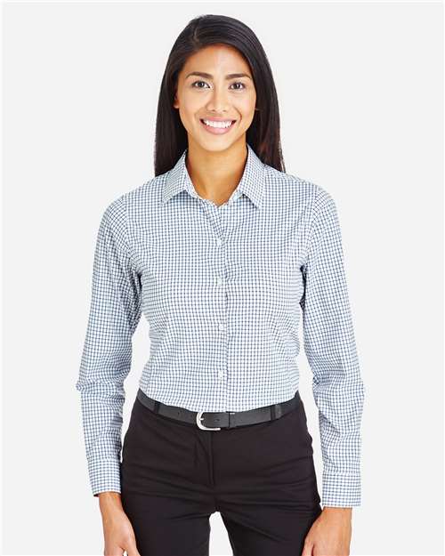 Devon & Jones DG540W, Women's Crownlux Performance Micro Windowpane Woven Dress Shirt, Navy/ White