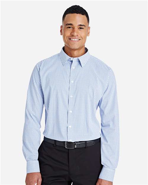Devon & Jones DG540, Men's Crownlux Performance Micro Windowpane Woven Dress Shirt, French Blue/ White