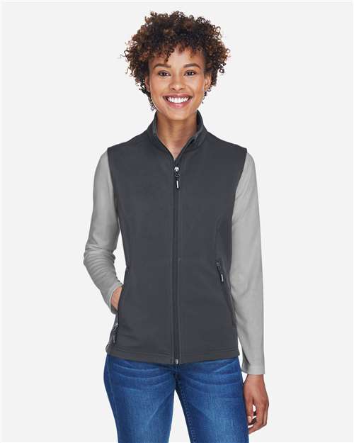 Women's Cruise Two-Layer Fleece Bonded Soft Shell Vest - - 13386 Carbon 298A7 8-8.9 oz AB Exclusive Brands CA New ab CE701W CORE365 Explore Medical & Med Spa Explore Medical & Med Spa Staff Uniforms Full-Zips Jackets New AB Outerwear Performance Pockets Polyester S&S Exclusive Brands Sleeveless Soft Shells Spandex Vests Water Resistant Womens Zips