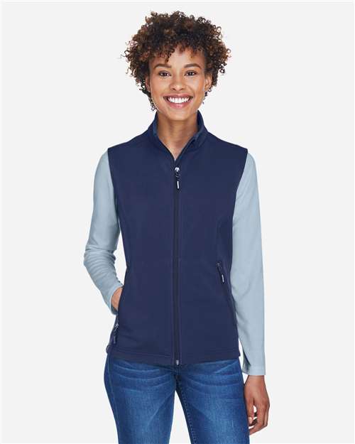 Women's Cruise Two-Layer Fleece Bonded Soft Shell Vest - - 13386 Classic Navy 298A7 8-8.9 oz AB Exclusive Brands CA New ab CE701W CORE365 Explore Medical & Med Spa Explore Medical & Med Spa Staff Uniforms Full-Zips Jackets New AB Outerwear Performance Pockets Polyester S&S Exclusive Brands Sleeveless Soft Shells Spandex Vests Water Resistant Womens Zips