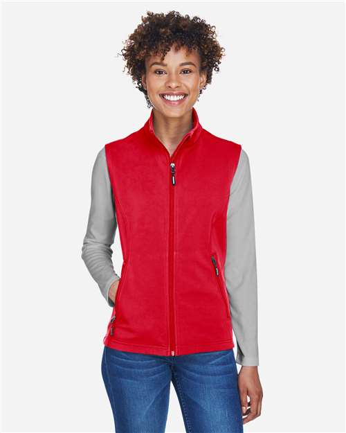 Women's Cruise Two-Layer Fleece Bonded Soft Shell Vest - - 13386 Classic Red 298A7 8-8.9 oz AB Exclusive Brands CA New ab CE701W CORE365 Explore Medical & Med Spa Explore Medical & Med Spa Staff Uniforms Full-Zips Jackets New AB Outerwear Performance Pockets Polyester S&S Exclusive Brands Sleeveless Soft Shells Spandex Vests Water Resistant Womens Zips