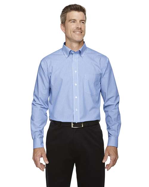 Men's Crown Collection® Banker Stripe Woven Dress Shirt - - 13385 French Blue 3-3.9 oz 606B2 AB Exclusive Brands CA New ab Cotton D645 Devon & Jones Dress Shirts Long Sleeves Mens & Unisex New AB Pockets Polyester S&S Exclusive Brands Stain Resistant Stripes Tops Wovens Wovens & Dress Shirts Wrinkle Free