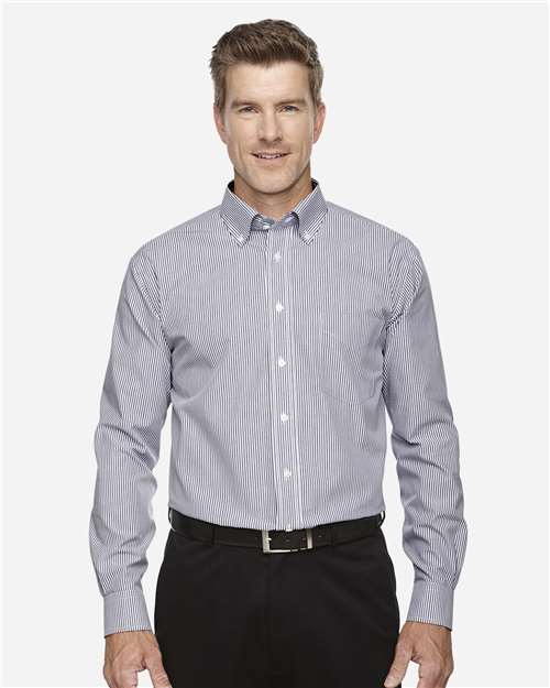 Devon & Jones D645, Men's Crown Collection Banker Stripe Woven Dress Shirt, Navy