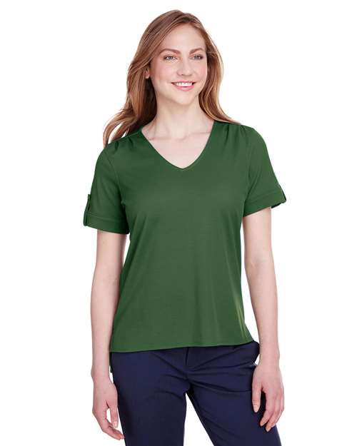 Women's CrownLux Performance® Plaited Rolled Sleeve Shirt - - 13387 Forest 641B2 AB Exclusive Brands CA New ab Devon & Jones DG20WB Moisture-Management New AB Performance S&S Deep Deals Short Sleeves Side Seams Sport Shirts Sun/UV Protection Tops Womens
