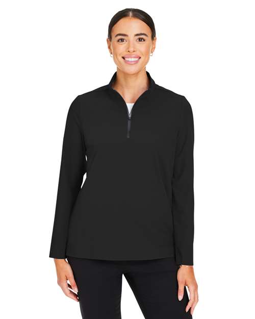 Women's CrownLux Performance® Windsor Welded Quarter-Zip Pullover - - 13392 Black 5-5.9 oz 651B2 AB Exclusive Brands CA New ab Devon & Jones DG410W Long Sleeves Moisture-Management New AB Nylon Performance Polos & Knits Pullovers Quarter-Zips S&S Exclusive Brands Spandex Sun/UV Protection Tops Womens Zips