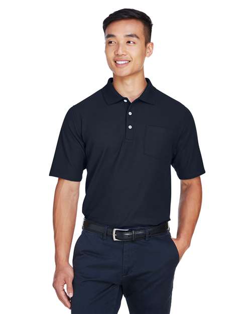 Men's DRYTEC20™ Performance Pocket Polo - - 13411 Navy 6-6.9 oz 627B2 AB Exclusive Brands CA New ab Cotton - 100% Devon & Jones DG150P Mens & Unisex Moisture-Management New AB Performance Pique Pockets Polos Polos & Knits S&S Exclusive Brands Short Sleeves Side Seams Sport Shirts Tops