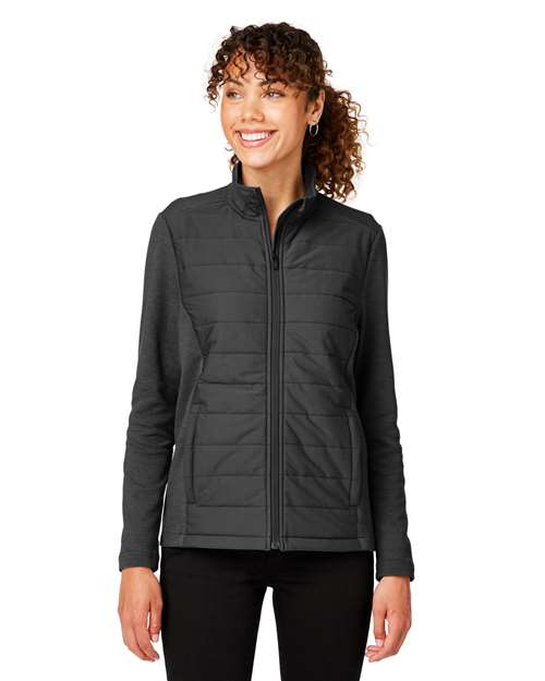 Women's New Classics® Charleston Hybrid Jacket - - 13412 Black Melange Black 698B2 7-7.9 oz AB Exclusive Brands CA New ab Cotton Devon & Jones DG704W Full-Zips Jackets Long Sleeves New AB Outerwear Pockets Polyester Puffers S&S Exclusive Brands Womens Zips