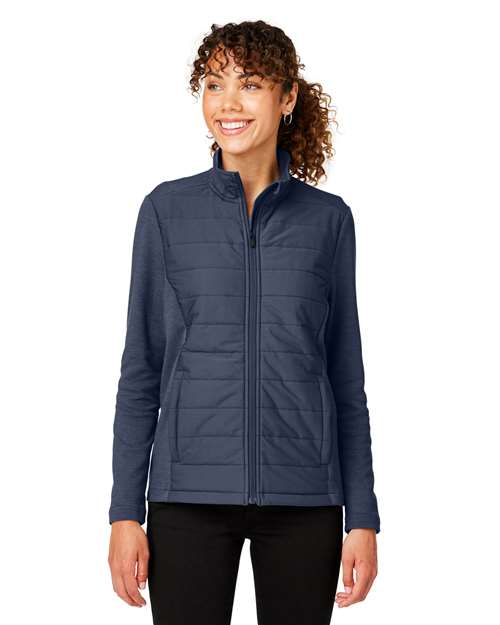 Women's New Classics® Charleston Hybrid Jacket - - 13412 Navy Melange Navy 698B2 7-7.9 oz AB Exclusive Brands CA New ab Cotton Devon & Jones DG704W Full-Zips Jackets Long Sleeves New AB Outerwear Pockets Polyester Puffers S&S Exclusive Brands Womens Zips
