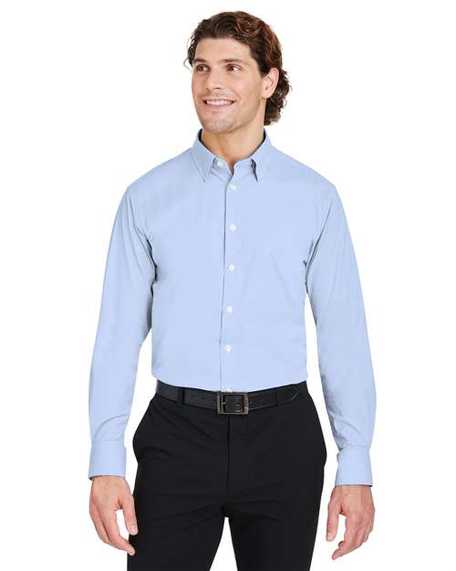 Men's CrownLux Performance® Microstripe Dress Shirt - - 13418 French Blue White 3-3.9 oz 685B2 AB Exclusive Brands CA New ab Devon & Jones DG537 Dress Shirts Long Sleeves Mens & Unisex Moisture-Management New AB Nylon S&S Exclusive Brands Spandex Stripes Tops Wovens Wovens & Dress Shirts Yarn Dyed