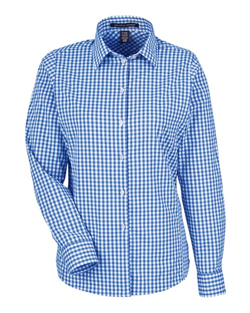 Devon & Jones DG536W, Women's Crownlux Performance Gingham Dress Shirt, French Blue/ White