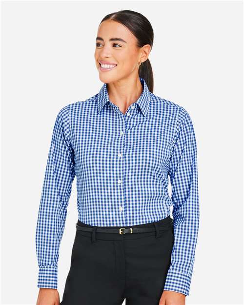 Devon & Jones DG536W, Women's Crownlux Performance Gingham Dress Shirt, French Blue/ White
